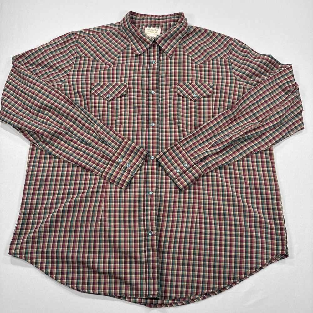 Wrangler Western Pearl Snap Shirt Women's XL Plaid Long Sleeve Cowgirl Rodeo